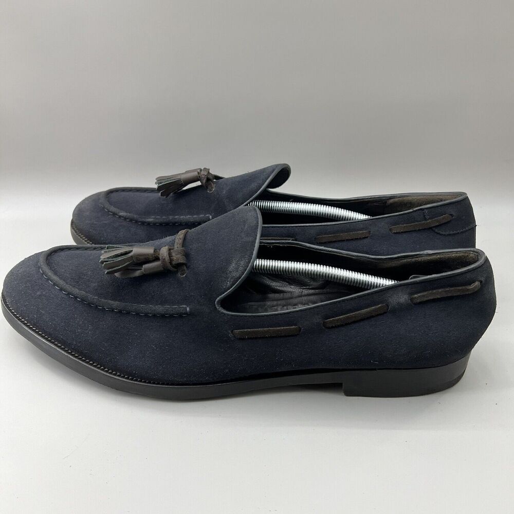 Fratelli Rossetti Brera Men Size 12 Shoes Navy Blue Suede Slip-On Tassel Loafers - Picture 3 of 11
